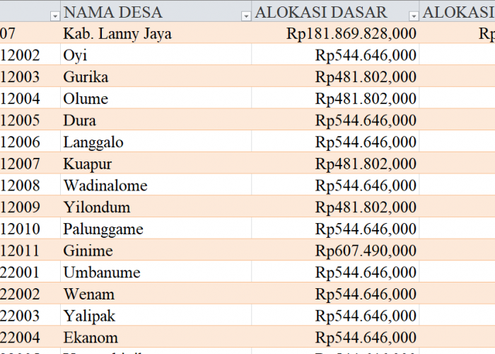 Tabel Rincian Dana Desa 2024 Kabupaten Lanny Jaya, Papua Pegunungan: Ini Lengkapnya