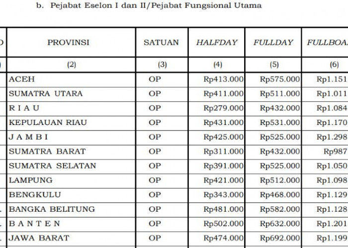 Biaya Rapat Halfday Pejabat Eselon I dan II Tahun 2026 Resmi Diatur, Papua Tertinggi Bengkulu Rp343 Ribu