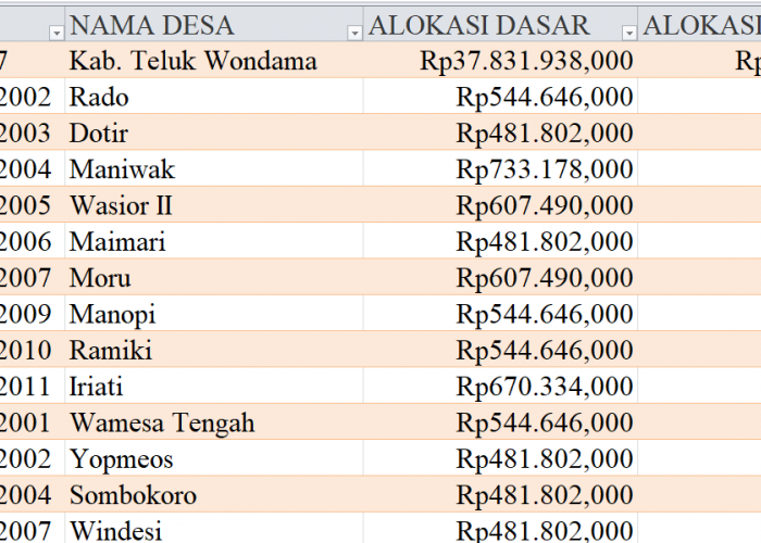 Tabel Rincian Dana Desa 2024 Kabupaten Teluk Wondama, Papua Barat: Ini Lengkapnya