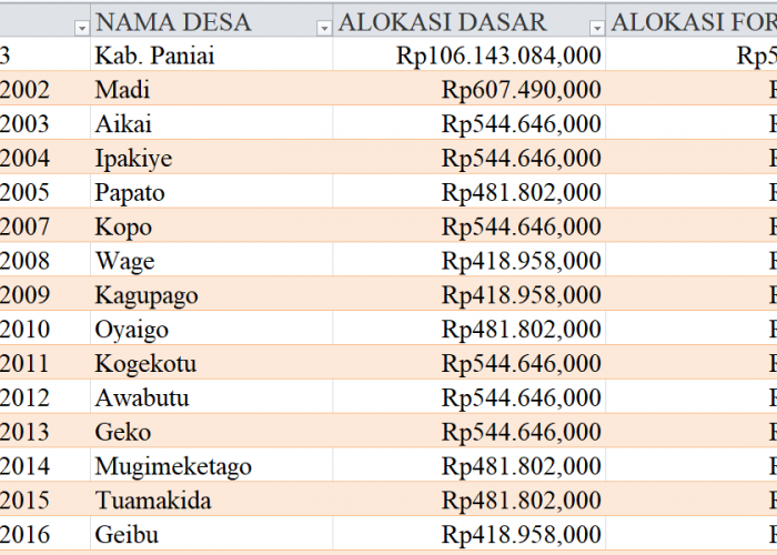 Tabel Rincian Dana Desa 2024 Kabupaten Paniai, Papua Tengah: Ini Lengkapnya