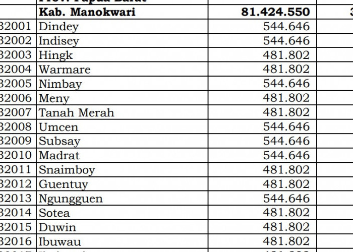 Dana Desa Tiap Desa 2024 di Manokwari, Papua Barat: 18 Desa 1 Miliar