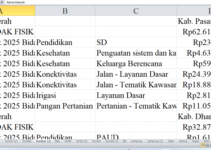 Rincian Pagu Dana DAK Fisik 2025 untuk Kabupaten Pasaman Barat, Solok Selatan, dan Kota Pariaman di Sumbar