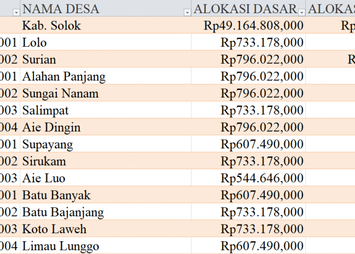 Tabel Rincian Dana Desa 2024 Kabupaten Solok, Sumatera Barat: Ini Lengkapnya