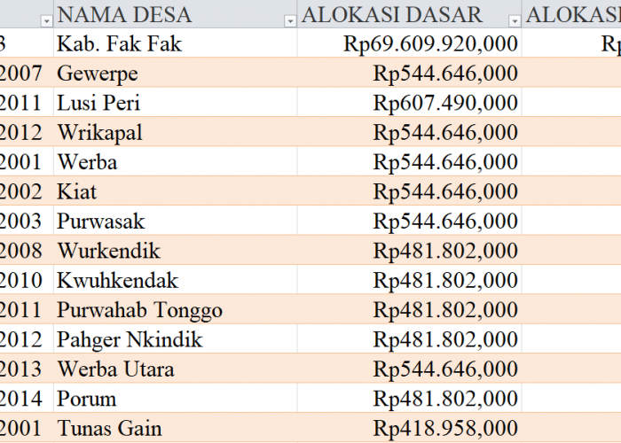 Tabel Rincian Dana Desa 2024 Kabupaten Fak Fak, Papua Barat: Ini Lengkapnya