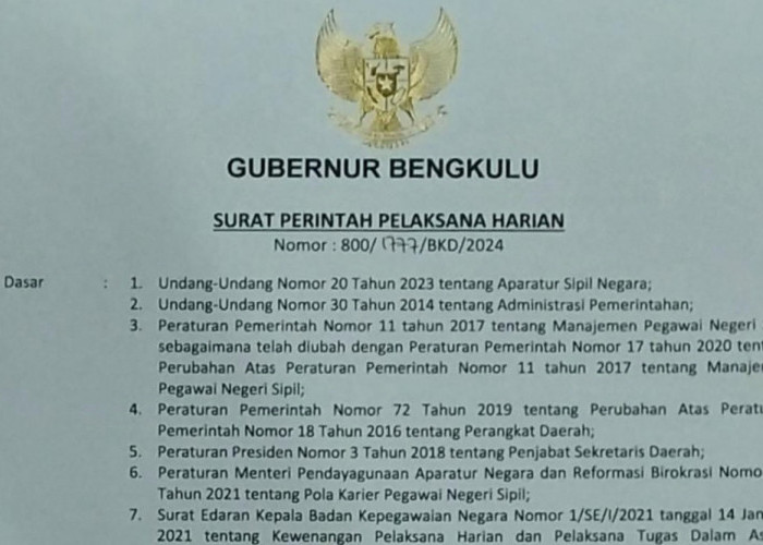 Plt Gubernur Bengkulu Tunjuk Haryadi Sebagai Plh Sekda, Ini Tugasnya