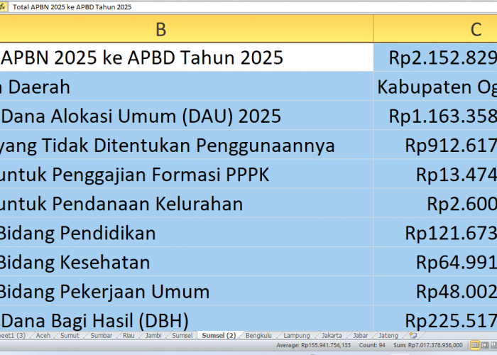 APBD Ogan Komering Ilir 2025: Berapa Alokasi Rp1,16 Triliun dari APBN untuk Tunjangan Guru dan DBH?