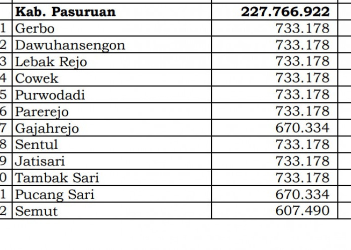 Dana Desa Tiap Desa 2024 di Pasuruan, Jawa Timur: 157 Desa 1 Miliar