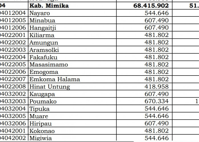 Dana Desa Tiap Desa 2024 di Mimika, Papua Tengah: 38 Desa 1 Miliar