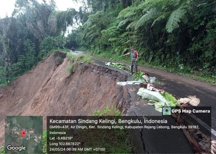 Jalan Provinsi di Sindang Kelingi Rejang Lebong Amblas, Mobil dan Truk Tidak Bisa Melintas 