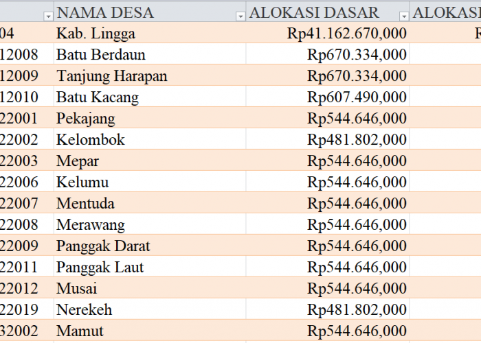 Tabel Rincian Dana Desa 2024 Kabupaten Lingga, Kepulauan Riau: Ini Lengkapnya
