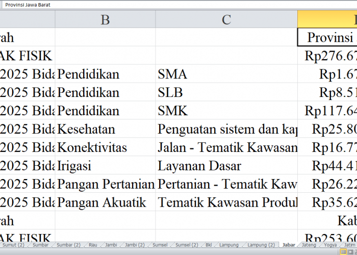 Rincian Pagu Dana DAK Fisik 2025 untuk Jawa Barat: Provinsi, Kabupaten Bandung, Bekasi, Bogor, dan Ciamis