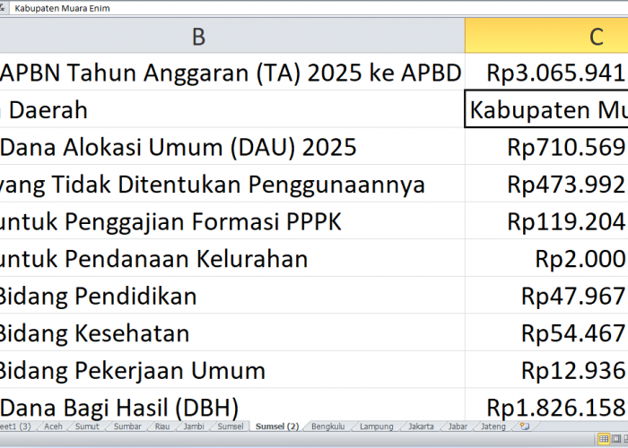 APBN 2025: Muara Enim Dapat Rp3,06 Triliun, Ini Alokasi untuk Proyek Fisik