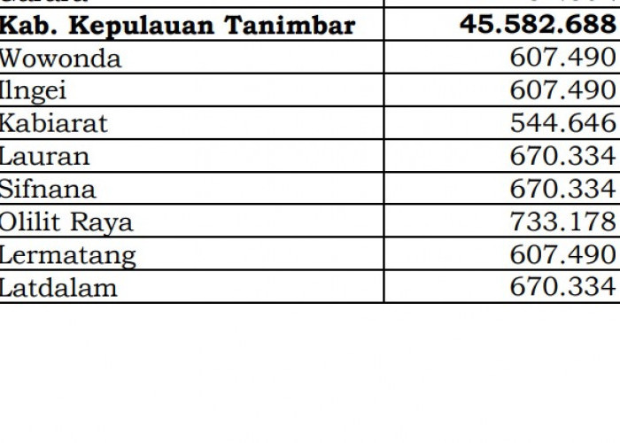 Dana Desa Tiap Desa 2024 di Kepulauan Tanimbar, Maluku: 16 Desa 1 Miliar