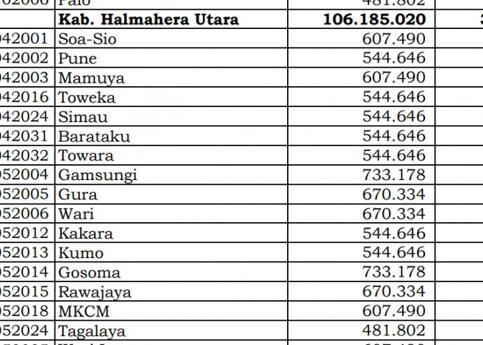 Dana Desa Tiap Desa 2024 di Halmahera Utara, Maluku Utara: 9 Desa 1 Miliar