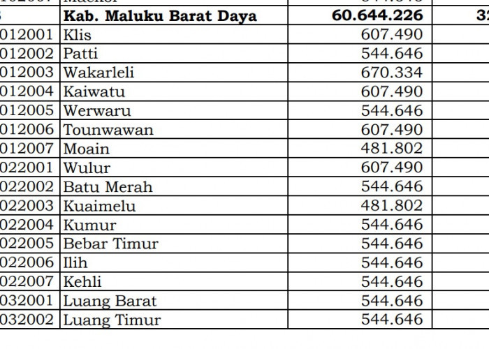 Dana Desa Tiap Desa 2024 di Maluku Barat Daya, Maluku: 16 Desa 1 Miliar