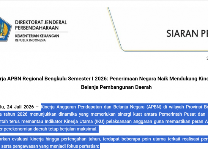 APBN Bengkulu Hadapi Tantangan, Pajak Baru 40,73 Persen dan DAK Fisik Belum Tersalurkan
