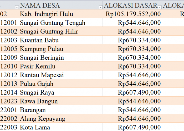 Tabel Rincian Dana Desa 2024 Kabupaten Indragiri Hulu, Riau: Ini Lengkapnya