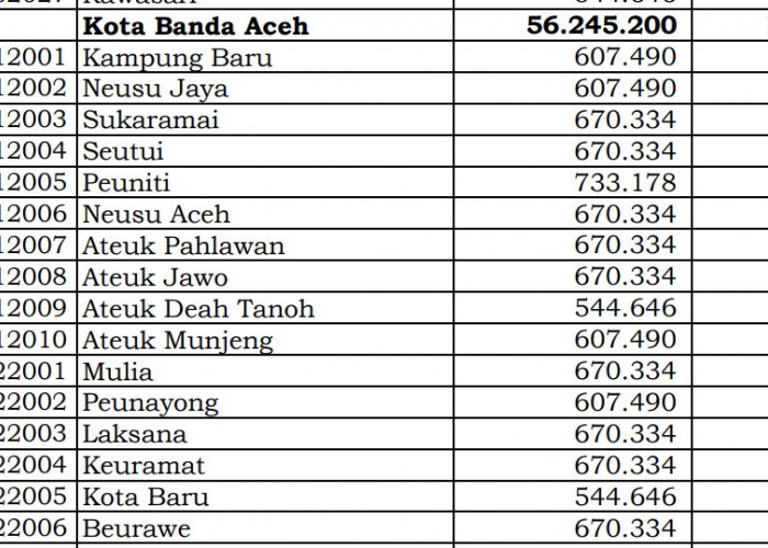 Dana Desa Tiap Desa 2024 di Banda Aceh, Aceh: 9 Desa 1 Miliar