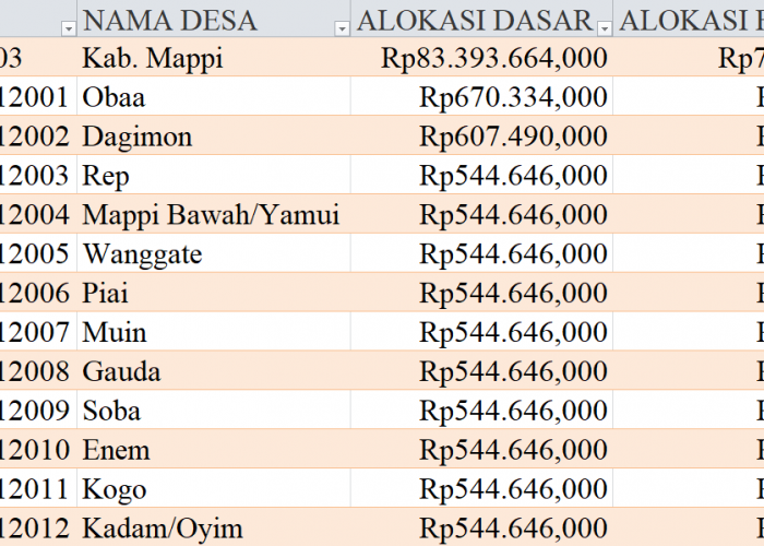 Tabel Rincian Dana Desa 2024 Kabupaten Mappi, Papua Selatan: Ini Lengkapnya