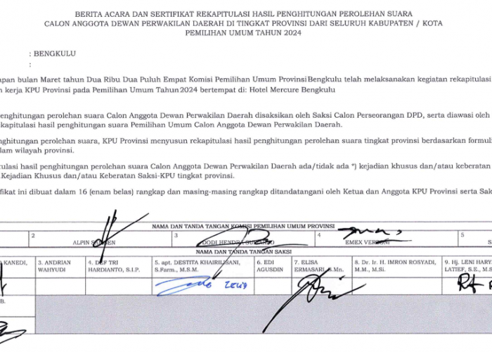 Hasil Pleno KPU Provinsi Bengkulu! DPD RI: Ini Suara dan Daerah Dimenangkan Caleg