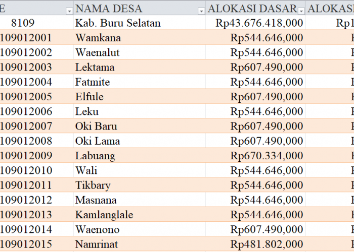 Tabel Rincian Dana Desa 2024 Kabupaten Buru Selatan, Maluku: Ini Lengkapnya