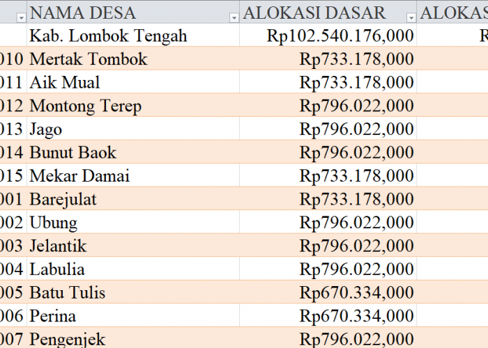 Tabel Rincian Dana Desa 2024 Kabupaten Lombok Tengah, Nusa Tenggara Barat: Ini Lengkapnya