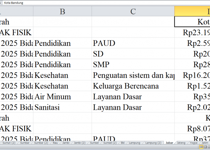 Rincian Pagu Dana DAK Fisik 2025 untuk Jawa Barat: Kota Bandung, Bekasi, Bogor, Cirebon, Depok, dan Sukabumi