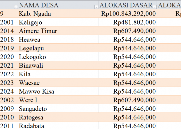 Tabel Rincian Dana Desa 2024 Kabupaten Ngada, NTT: Ini Lengkapnya