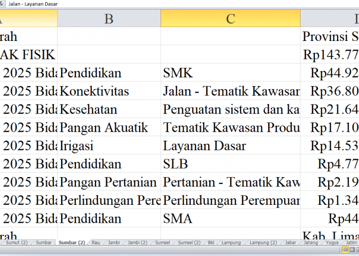 Rincian Pagu Dana DAK Fisik 2025 Sumatera Barat: Provinsi, Kabupaten Lima Puluh Kota, Agam, dan Pasaman