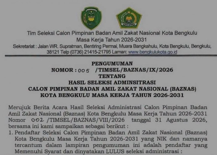 15 Nama Lolos Seleksi BAZNAS Kota Bengkulu, Siapa yang Berpeluang Memimpin?