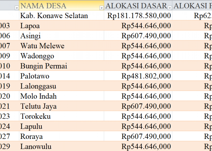 Tabel Rincian Dana Desa 2024 Kabupaten Konawe Selatan, Sulawesi Tenggara: Ini Lengkapnya