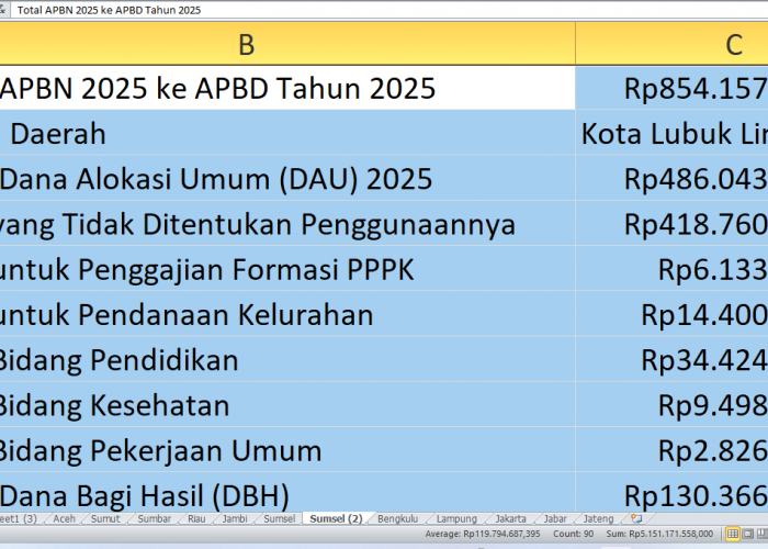 APBD Lubuk Linggau 2025: Proyek Infrastruktur hingga Tunjangan Guru, Rincian Dana Rp854,15 Miliar dari APBN