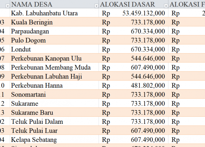 Tabel Dana Desa 2024 Kabupaten Labuhanbatu Utara, Sumatera Utara: Simak Rinciannya di Sini