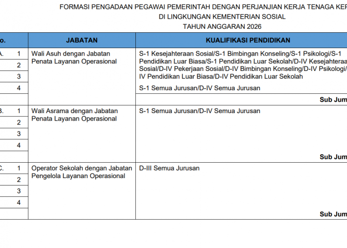 PPPK Sekolah Rakyat 2026 Sediakan 226 Formasi Pengelola Keuangan, Lulusan D3 Semua Jurusan Bisa Melamar