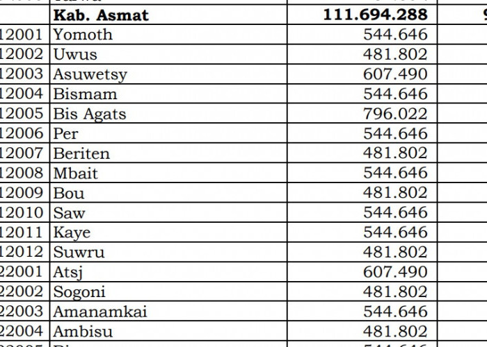 Dana Desa Tiap Desa 2024 di Asmat, Papua Selatan: 79 Desa 1 Miliar