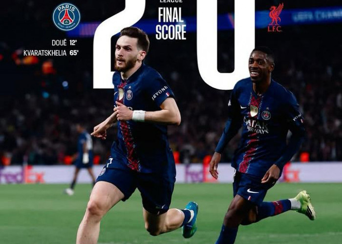 PSG Berjaya di Leg Pertama Perempat Final, Bungkam Liverpool 2-0 Lewat Gol Doue dan Kvaratskhelia