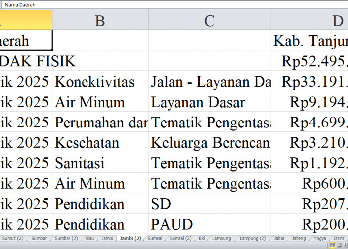 Rincian Pagu Dana DAK Fisik 2025 untuk Kabupaten Tanjung Jabung Timur, Tebo, dan Kota Jambi