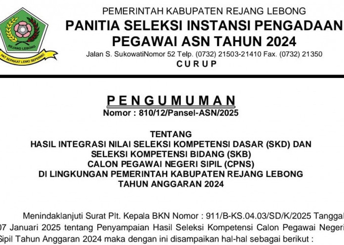 44 Peserta CPNS Kabupaten Rejang Lebong Lulus Seleksi, Berikut Cara Mengajukan Sanggahan