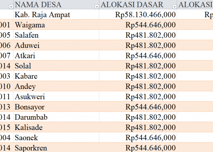 Tabel Rincian Dana Desa 2024 Kabupaten Raja Ampat, Papua Barat Daya: Ini Lengkapnya