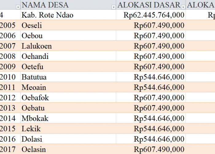 Tabel Rincian Dana Desa 2024 Kabupaten Rote Ndao, NTT: Ini Lengkapnya