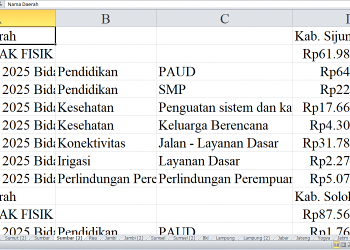 Pagu Dana DAK Fisik 2025 Sumatera Barat: Kabupaten Padang Pariaman, Pesisir Selatan, dan Kepulauan Mentawai