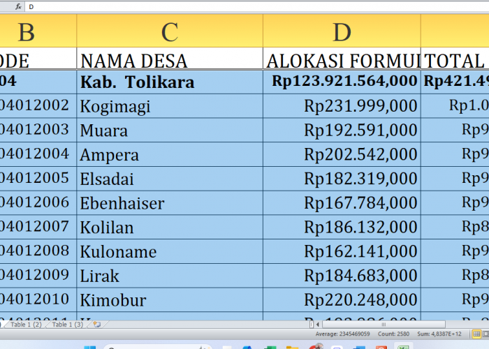 Rincian Dana Desa 2025 Tolikara Provinsi Papua Pegunungan: Desa A-K, Terbesar Terima Berapa?