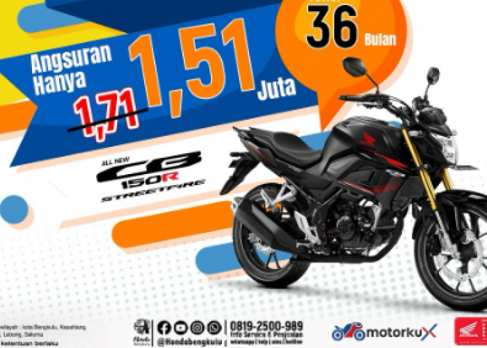 BOOMtober Honda Bengkulu! All New CB150R Cuma Bayar Rp2,5 Juta, Cicilan Ringan dan Hemat Hingga Rp3,6 Juta!