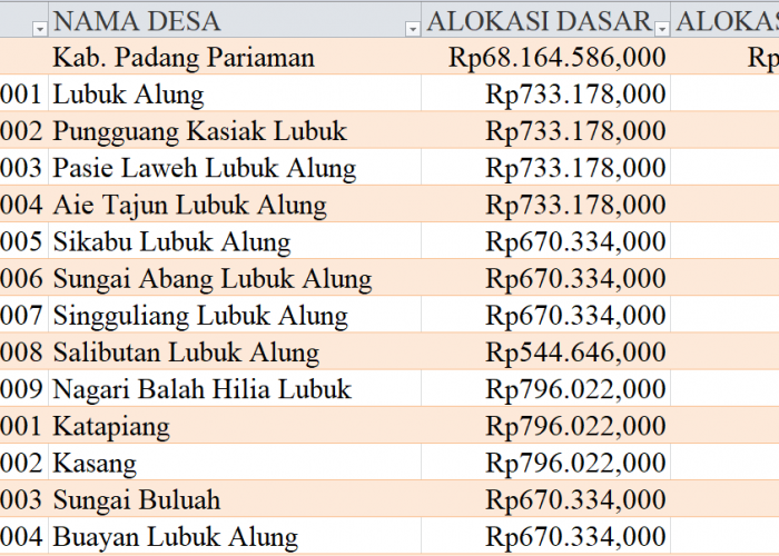 Tabel Rincian Dana Desa 2024 Kabupaten Padang Pariaman, Sumatera Barat: Ini Lengkapnya