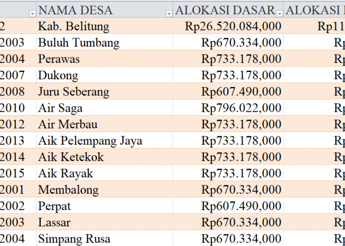 Tabel Rincian Dana Desa 2024 Kabupaten Belitung, Bangka Belitung: Ini Lengkapnya