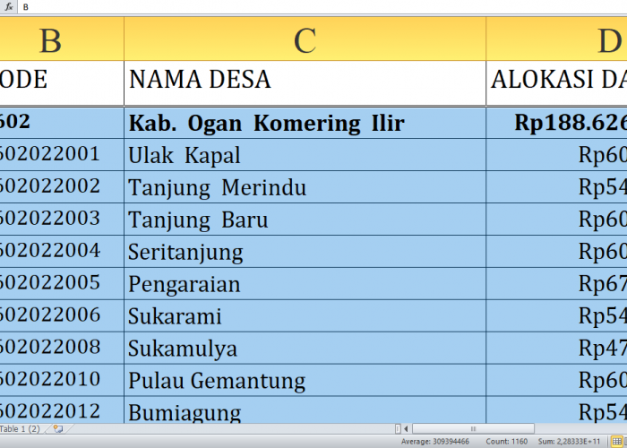 Dana Desa Tiap Desa Tahun 2025 Ogan Komering Ilir, Total Rp290.7 Miliar: Ini Desa Terbesar Mulai Huruf A-P