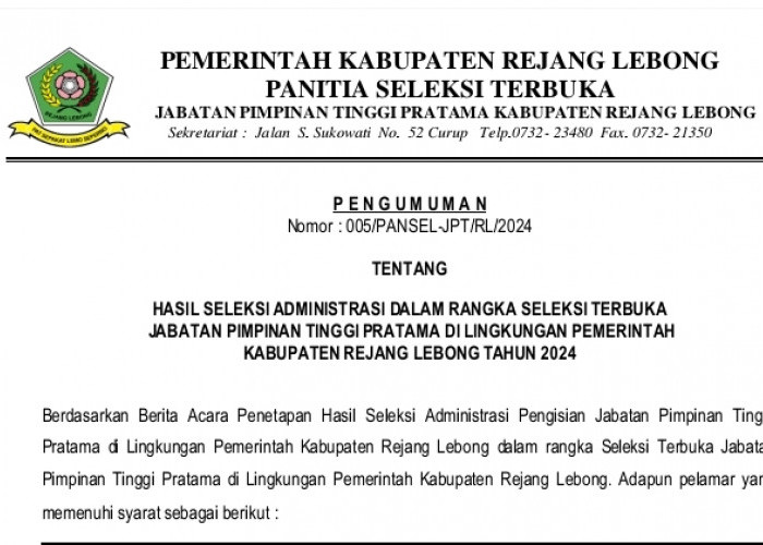 Pendaftaran Lelang Jabatan Kosong Ditutup, 12 Peserta Lulus Administrasi