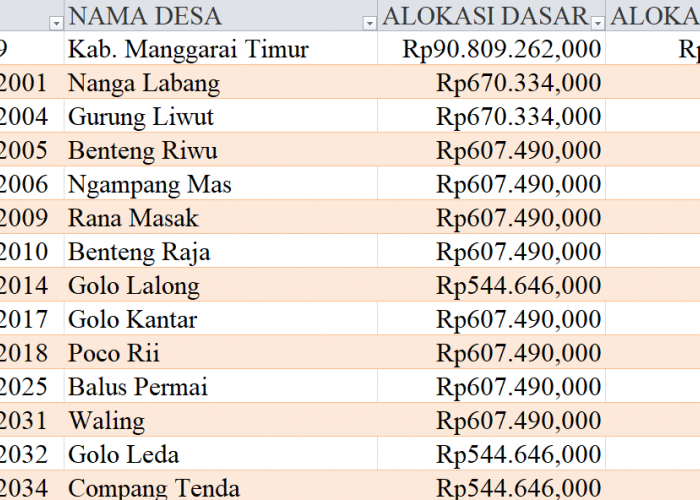 Tabel Rincian Dana Desa 2024 Kabupaten Manggarai Timur, NTT: Ini Lengkapnya