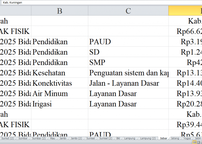 Rincian Pagu Dana DAK Fisik 2025 untuk Jawa Barat: Kabupaten Sukabumi, Sumedang, Tasikmalaya, dan Pangandaran