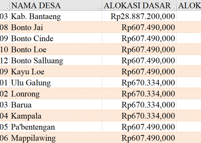 Tabel Rincian Dana Desa 2024 Kabupaten Bantaeng, Sulawesi Selatan: Ini Lengkapnya